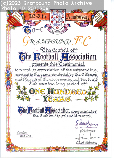 Picture of Football Association, One hundred years award Cert