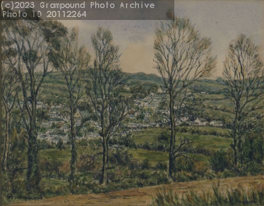 Picture of Watercolour view over village 1980's